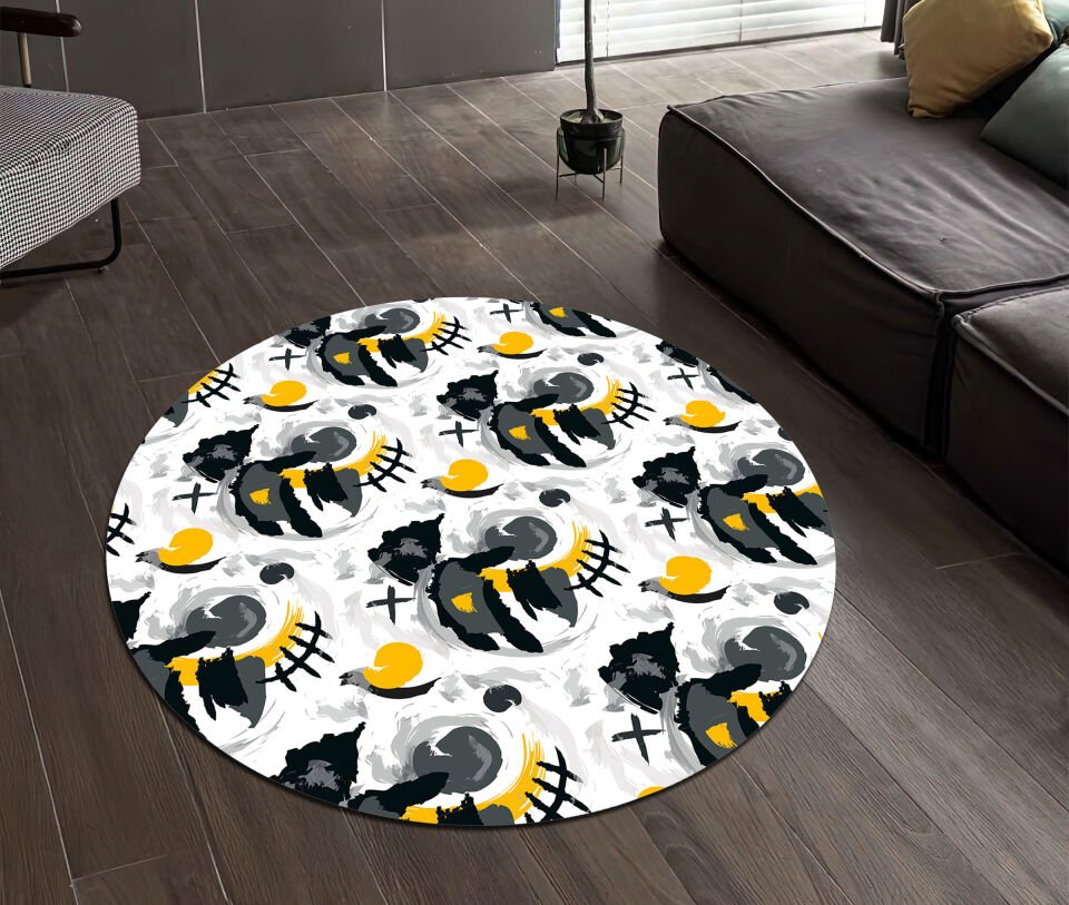 Abstract Black Grey Yellow Rug Modern Contemporary Art Carpet for Living Room and Bedroom