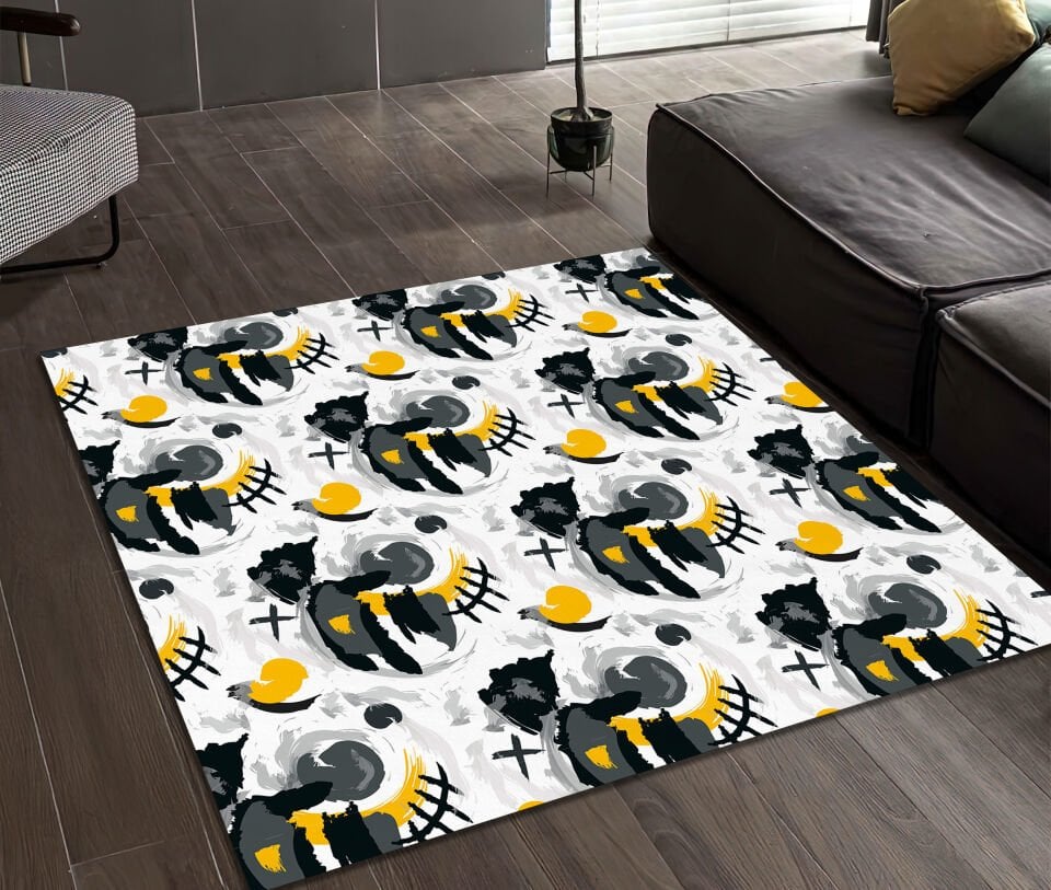 Abstract Black Grey Yellow Rug Modern Contemporary Art Carpet for Living Room and Bedroom