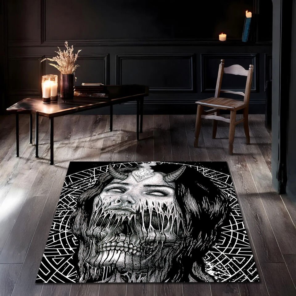 Gothic Witch Rug – Dark Art Inspired Black & White Horror Themed Floor Carpet
