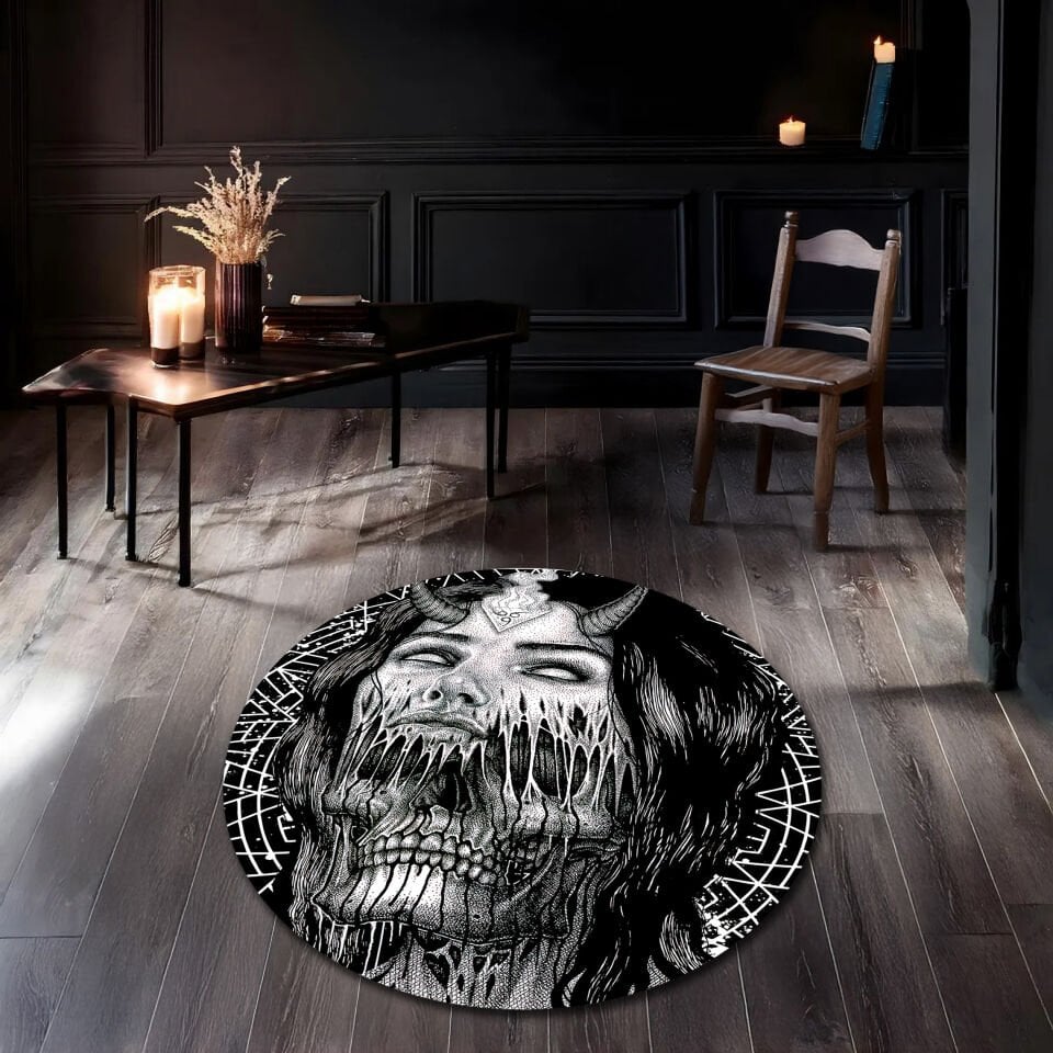 Gothic Witch Rug – Dark Art Inspired Black & White Horror Themed Floor Carpet