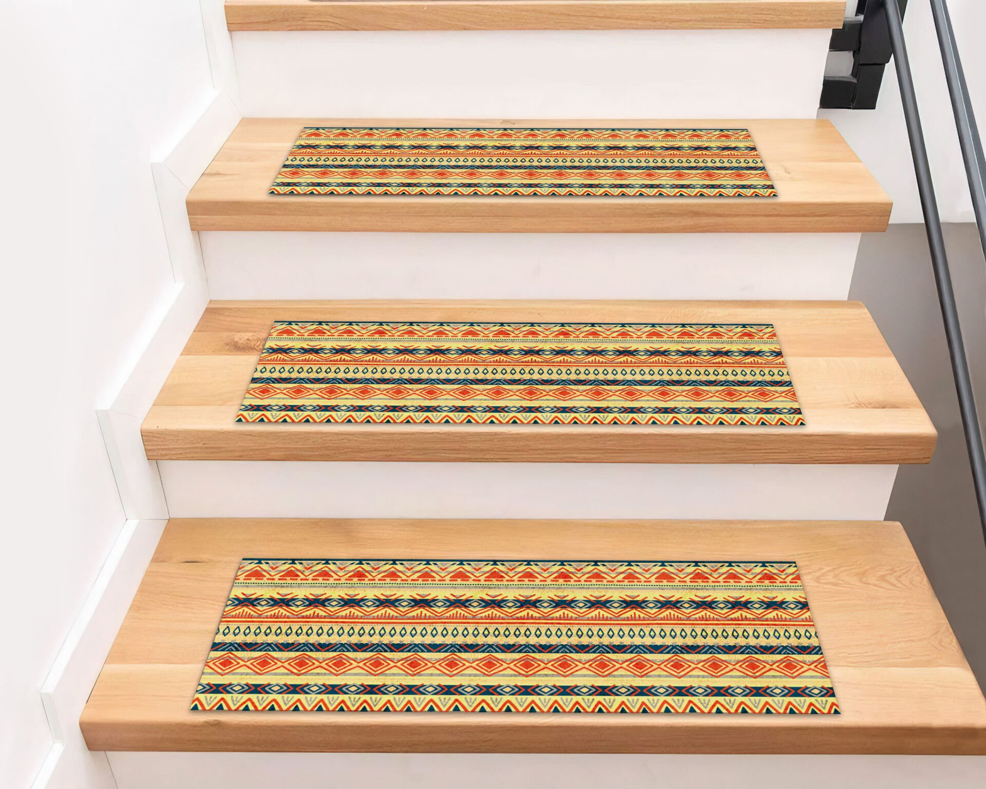 Colorful Tribal Pattern Stair Treads – Vibrant Ethnic Design
