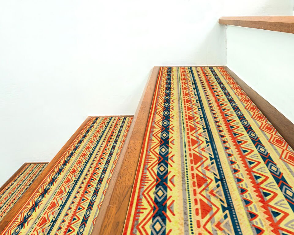 Colorful Tribal Pattern Stair Treads – Vibrant Ethnic Design