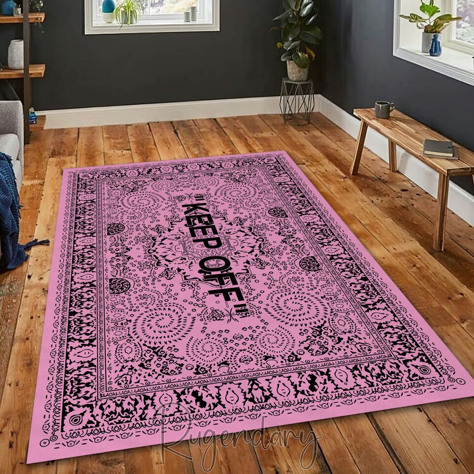Pink ''KEEP OFF'' Area Rug – Modern Statement Living Room Carpet