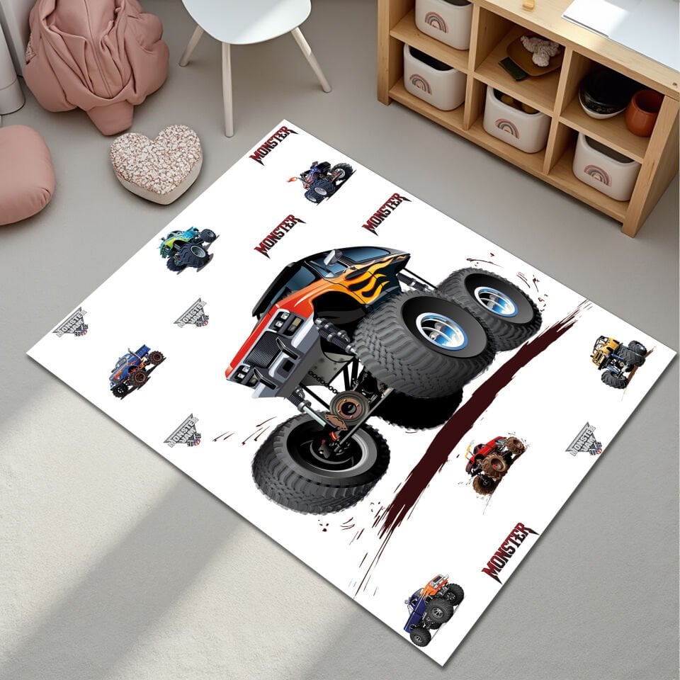 Kids Monster Truck Rug – Cool Off-Road Racing Play Mat