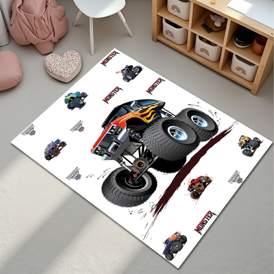 Kids Monster Truck Rug – Cool Off-Road Racing Play Mat