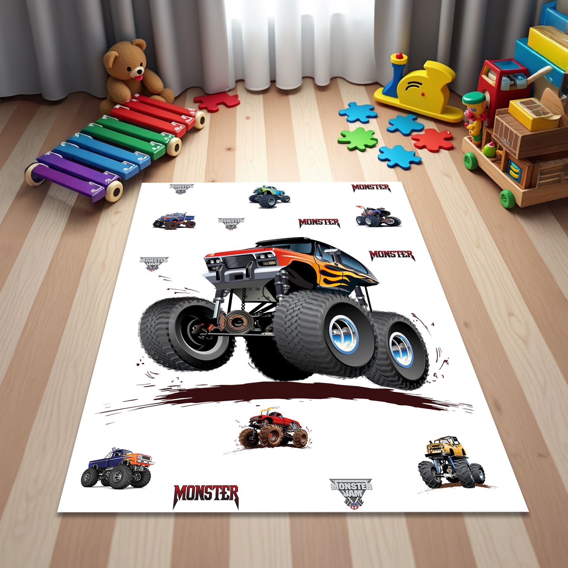Kids Monster Truck Rug – Cool Off-Road Racing Play Mat