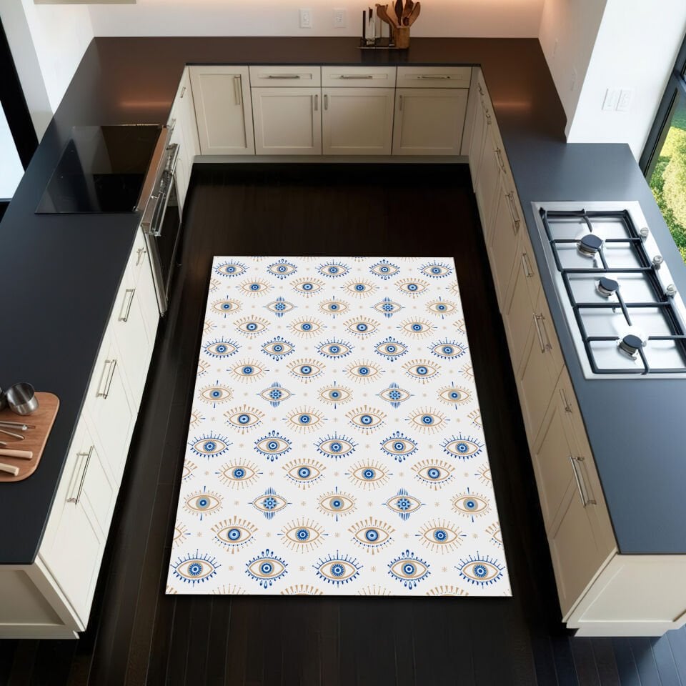 Evil Eye Protection Rug – Minimal Boho Style for Modern Spaces