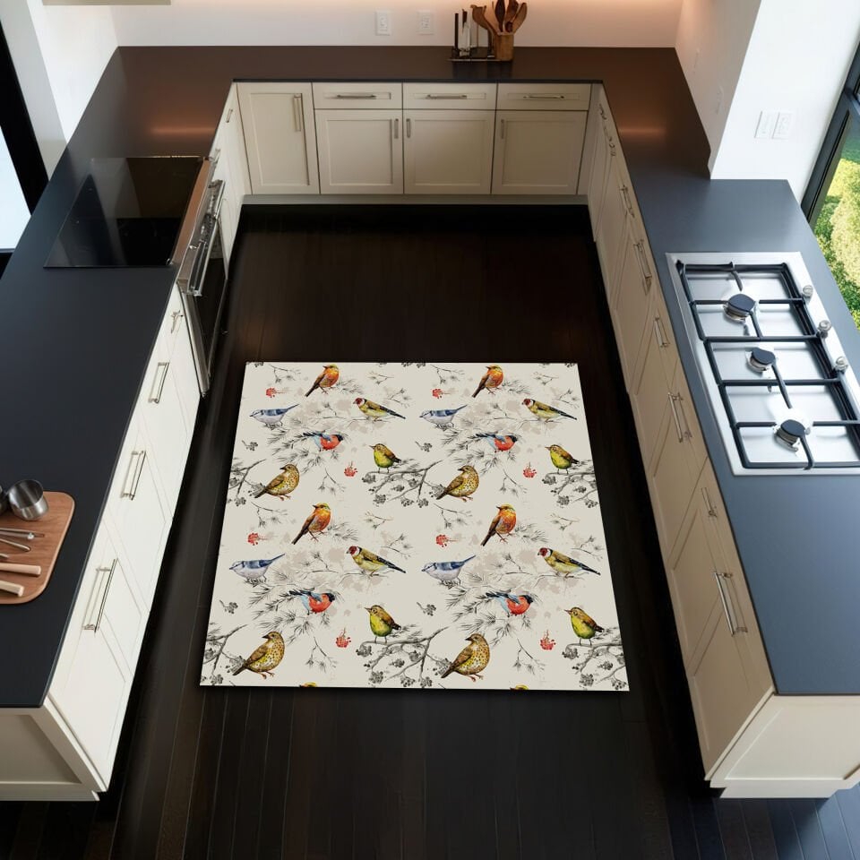 Birds Pattern Rug, Bohemian Decor, Kitchen Carpet, Nonslip Floor Mat, Entryway Carpet, Boho Rug