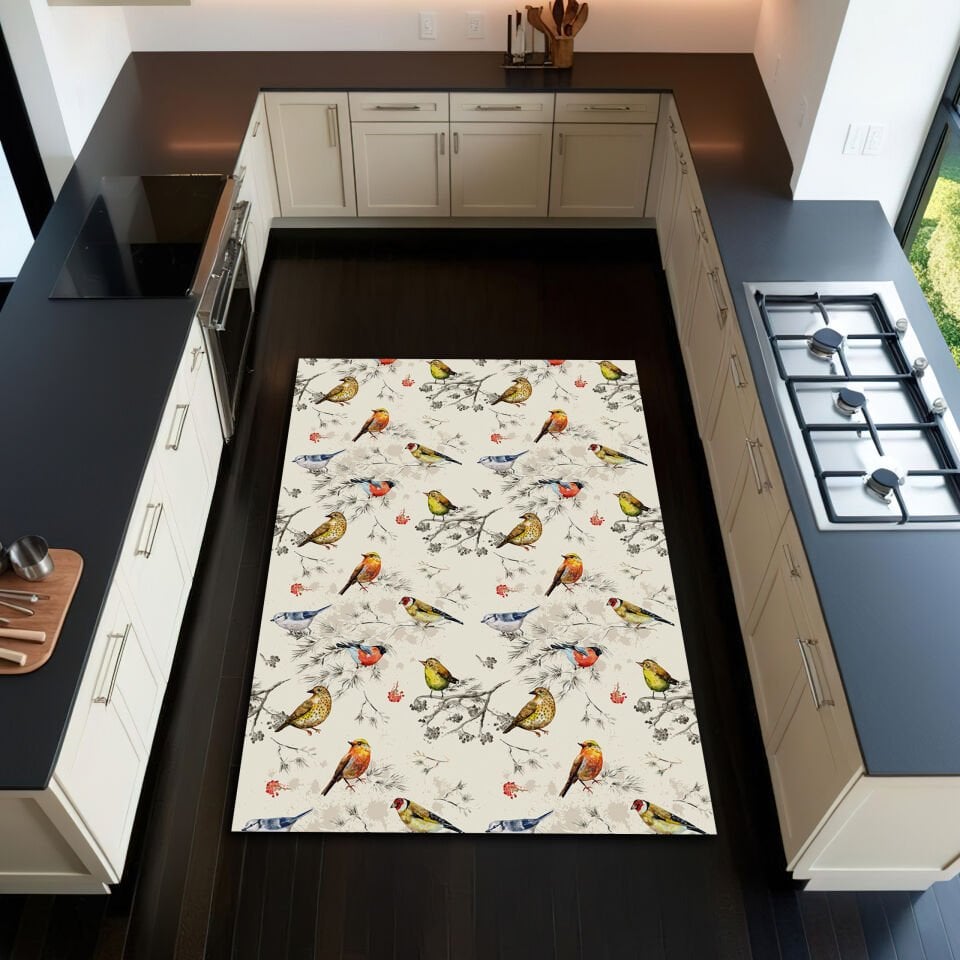 Birds Pattern Rug, Bohemian Decor, Kitchen Carpet, Nonslip Floor Mat, Entryway Carpet, Boho Rug