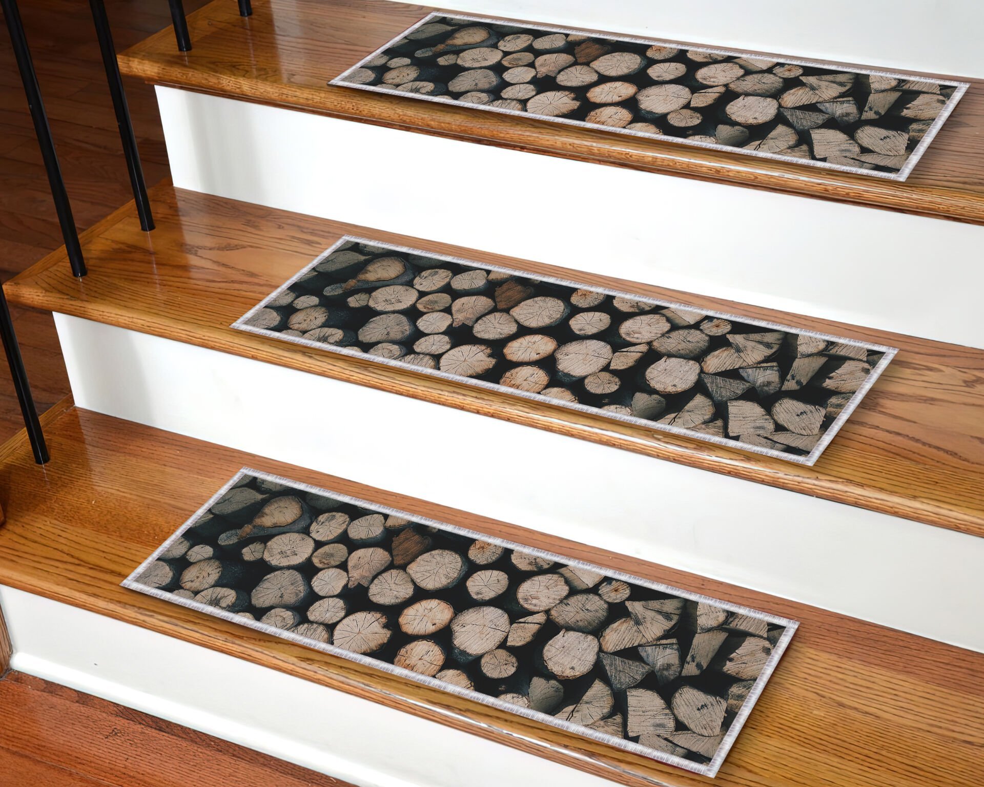 Wood Log Slice Print Stair Treads – Rustic Nature Non-Slip Carpet Mats