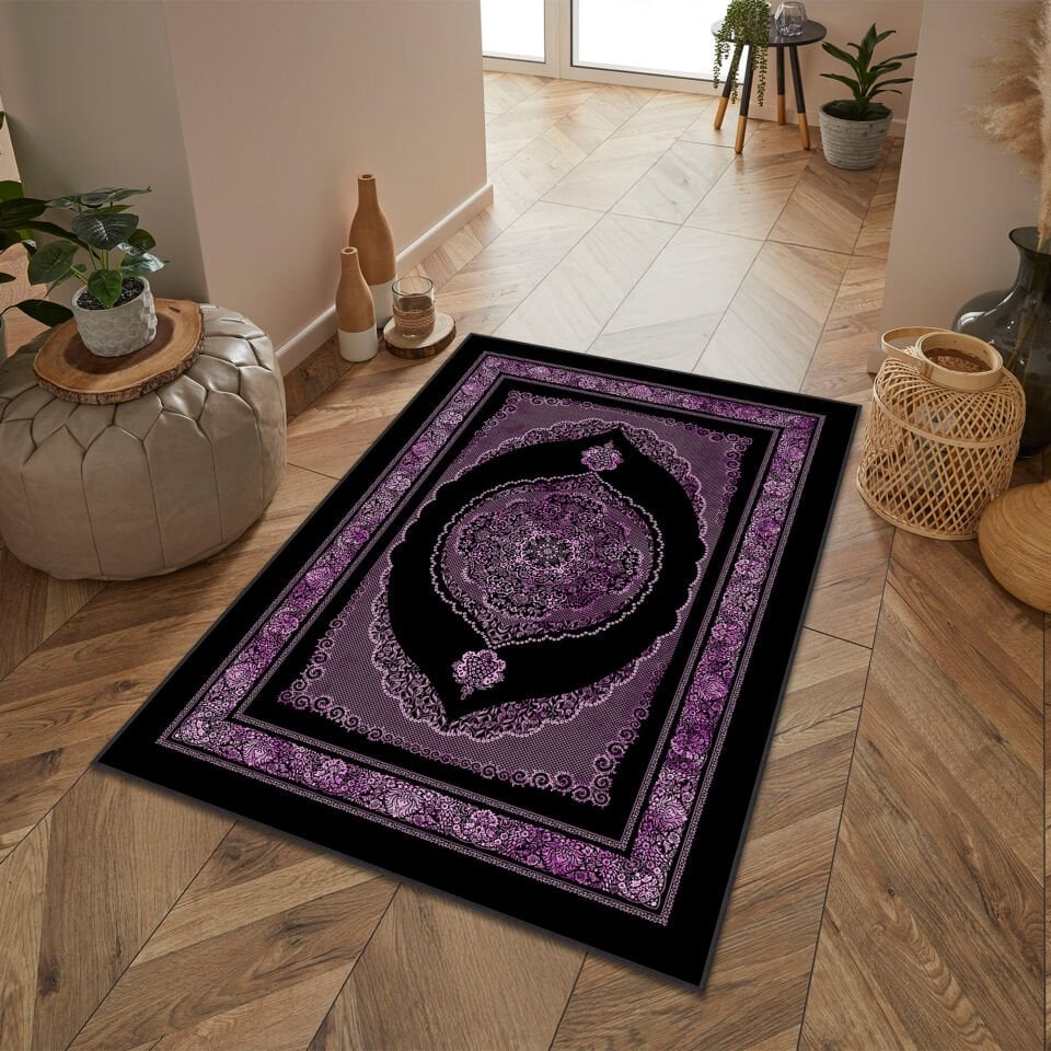 Purple Oriental Medallion Rug Elegant Classic Pattern Decorative Carpet