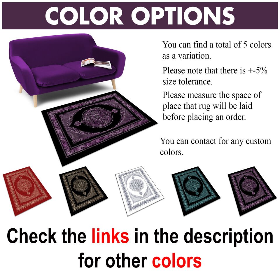 Purple Oriental Medallion Rug Elegant Classic Pattern Decorative Carpet