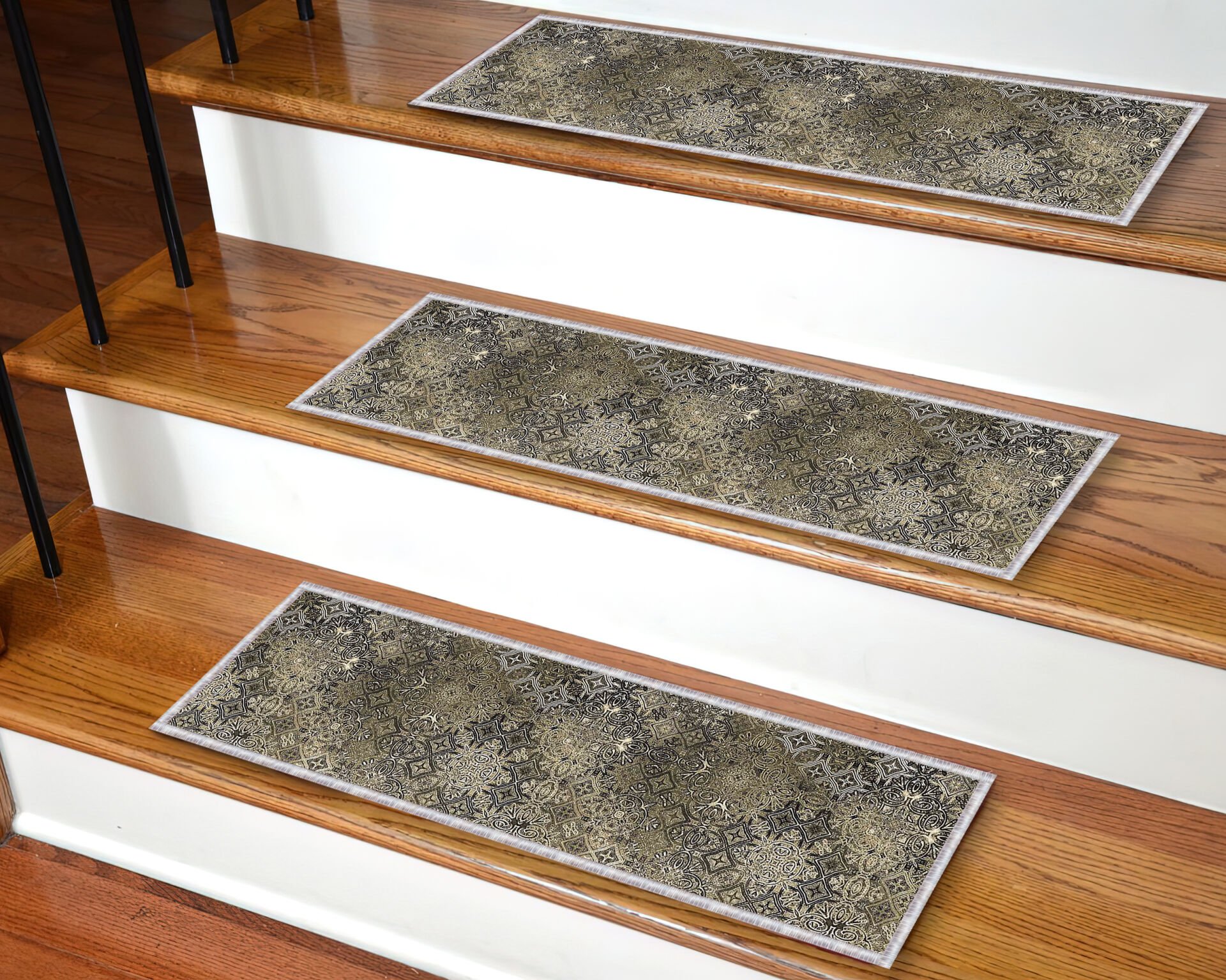 Vintage Oriental Stair Tread Rug – Distressed Olive & Gold Pattern