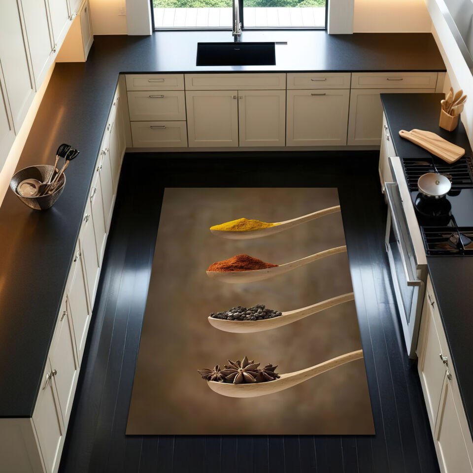 Kitchen Rug with Wooden Spoons and Spices Design – Cozy Cooking Mat
