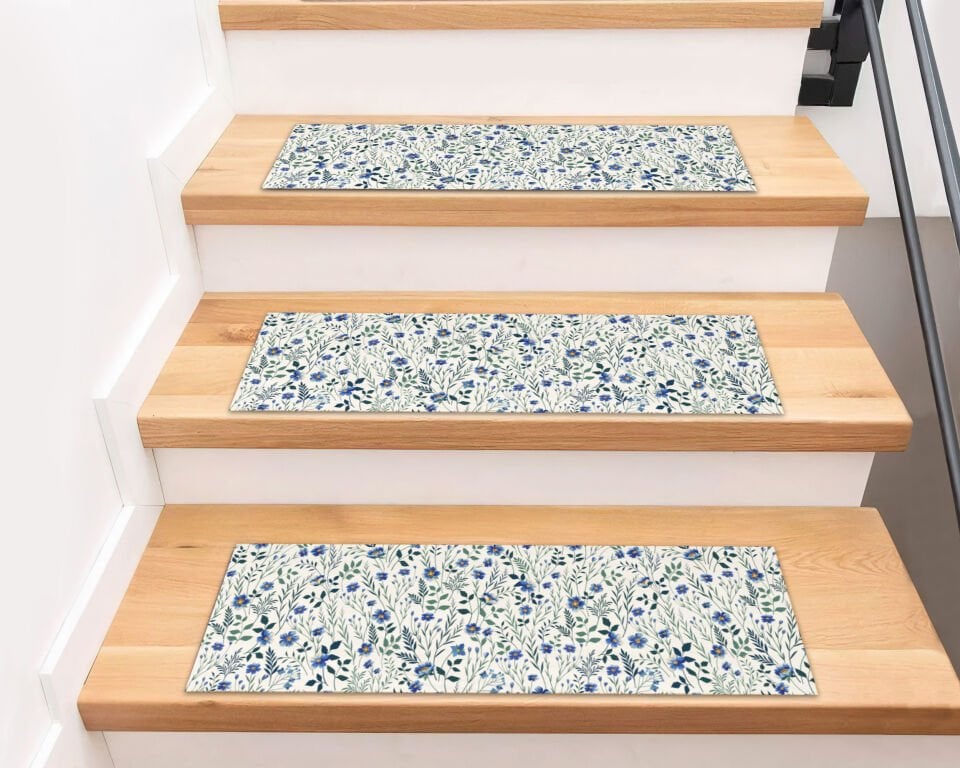 Wildflower Meadow Stair Treads – Blue & Green Floral Step Mats