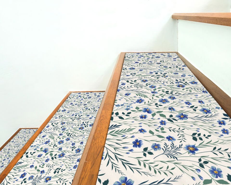 Wildflower Meadow Stair Treads – Blue & Green Floral Step Mats