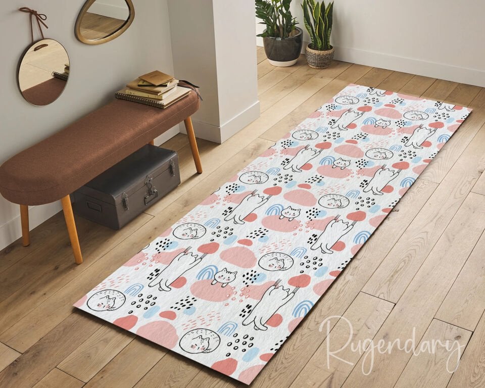 Playful Cat Runner Rug – Cute Cartoon Kitchen & Hallway Carpet