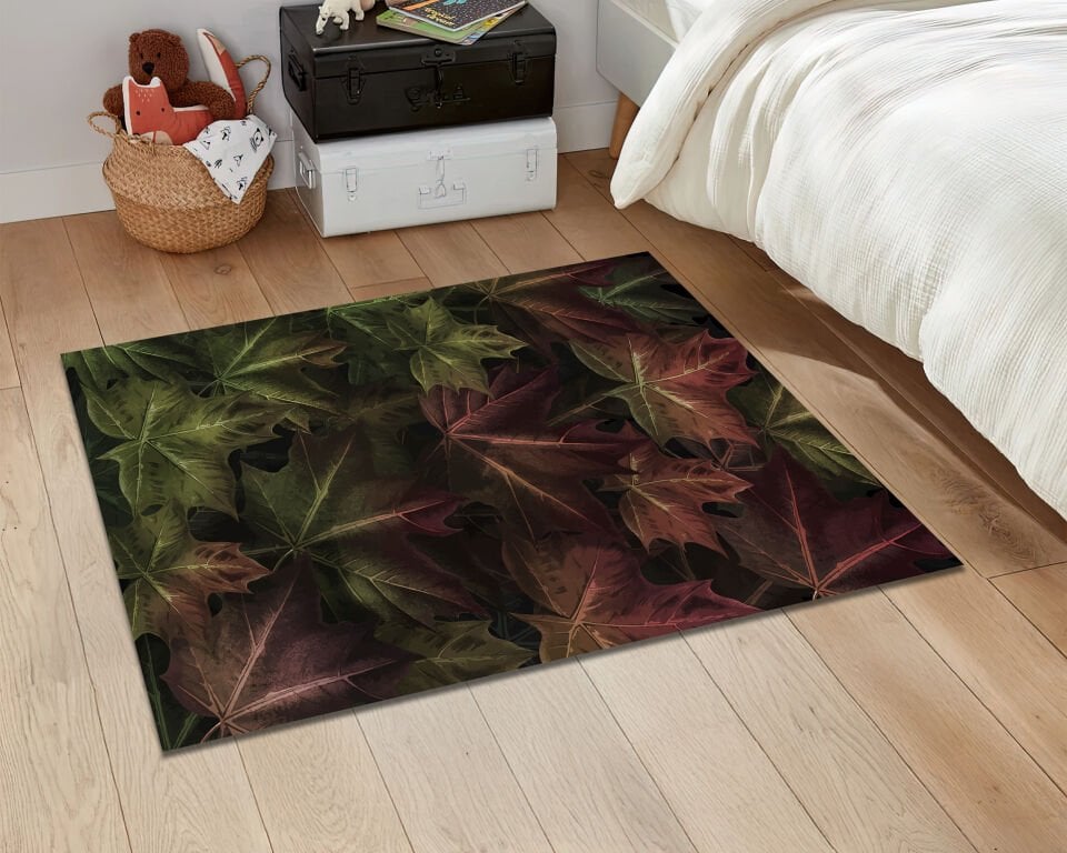 Autumn Leaves Rug Brown Green Red Nature Inspired Carpet for Living Room Bedroom Home Decor