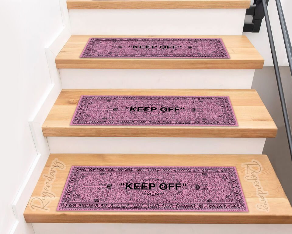 Pink ''KEEP OFF'' Stair Mats – Modern Non-Slip Stair Carpet Set