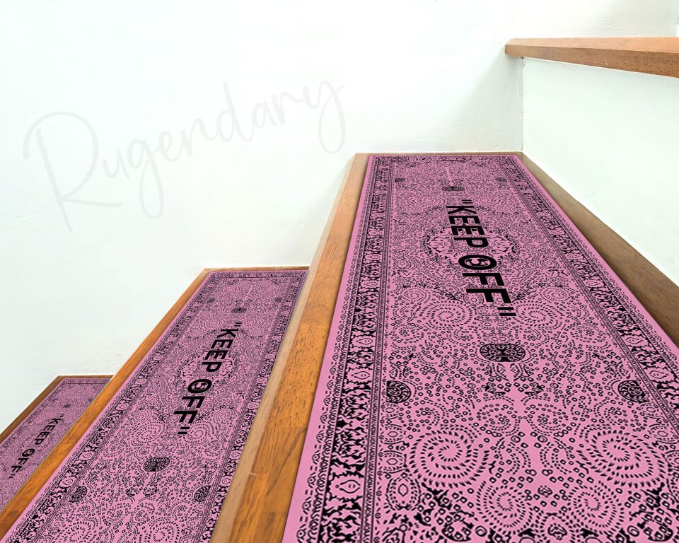 Pink ''KEEP OFF'' Stair Mats – Modern Non-Slip Stair Carpet Set