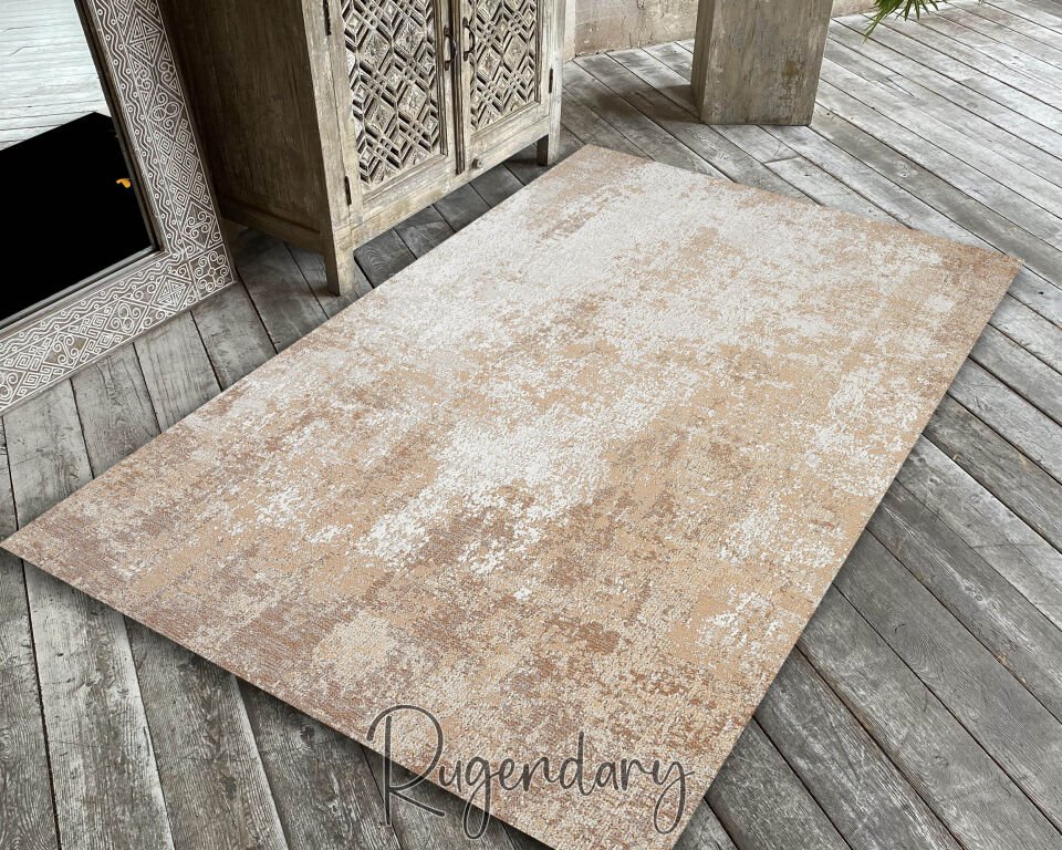 Modern Abstract Living Room Rug – Beige and Neutral Contemporary Design