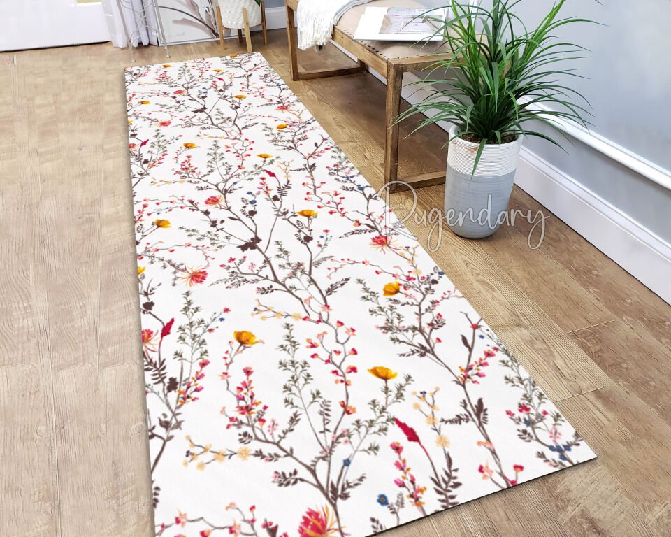 Floral Runner Rug – Elegant Long Hallway Carpet with Colorful Botanical Design