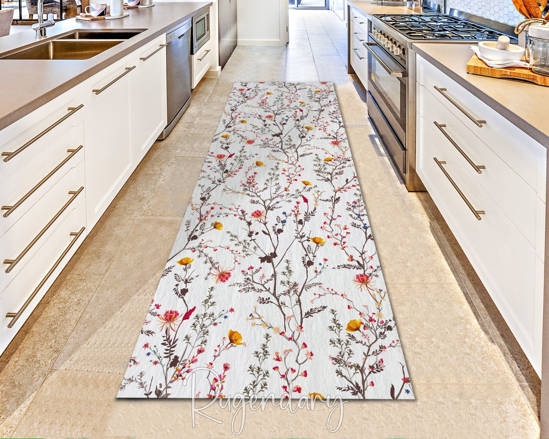 Floral Runner Rug – Elegant Long Hallway Carpet with Colorful Botanical Design