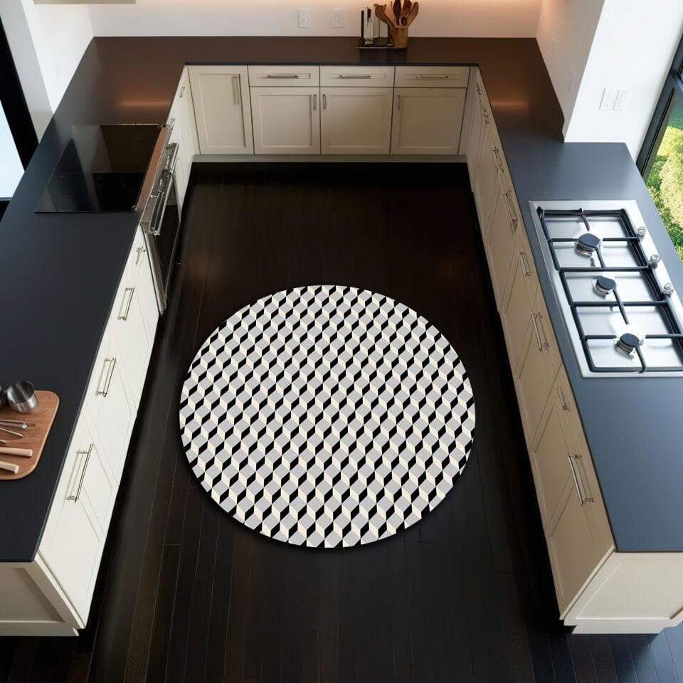 3D Geometric Optical Illusion Rug – Black and White Cube Pattern Carpet