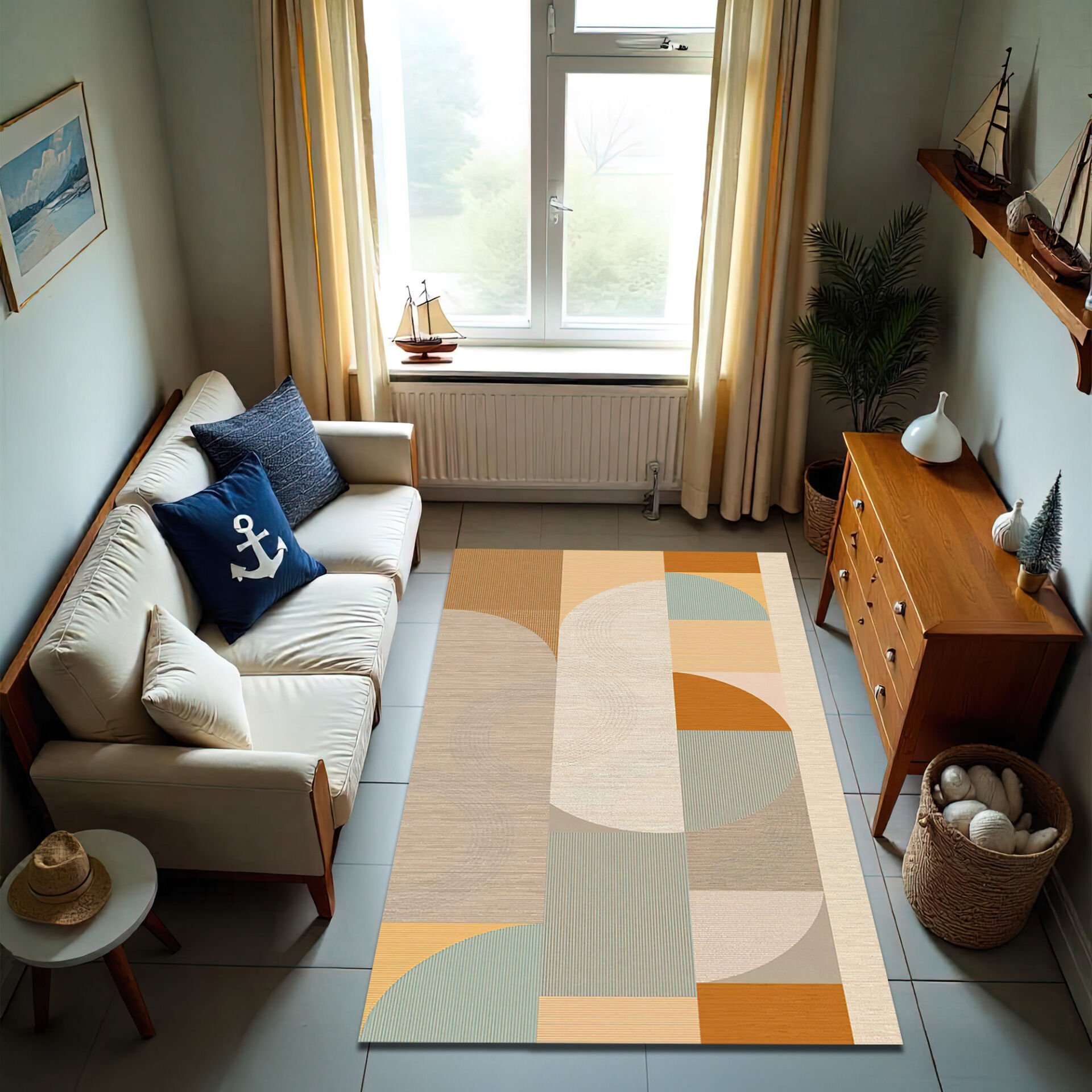 Modern Geometric Pattern Area Rug – Earth Tone Abstract Carpet