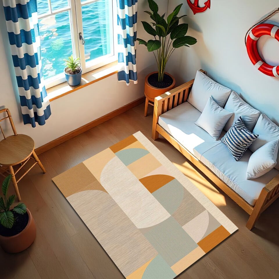 Modern Geometric Pattern Area Rug – Earth Tone Abstract Carpet