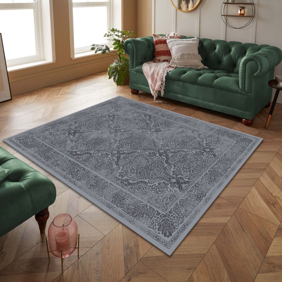 Gray Oriental Area Rug Intricate Paisley Floral Pattern Decorative Carpet