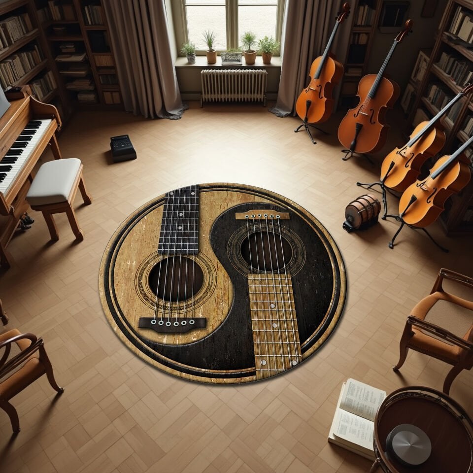 Yin Yang Guitar Round Rug – Artistic Music Room Carpet