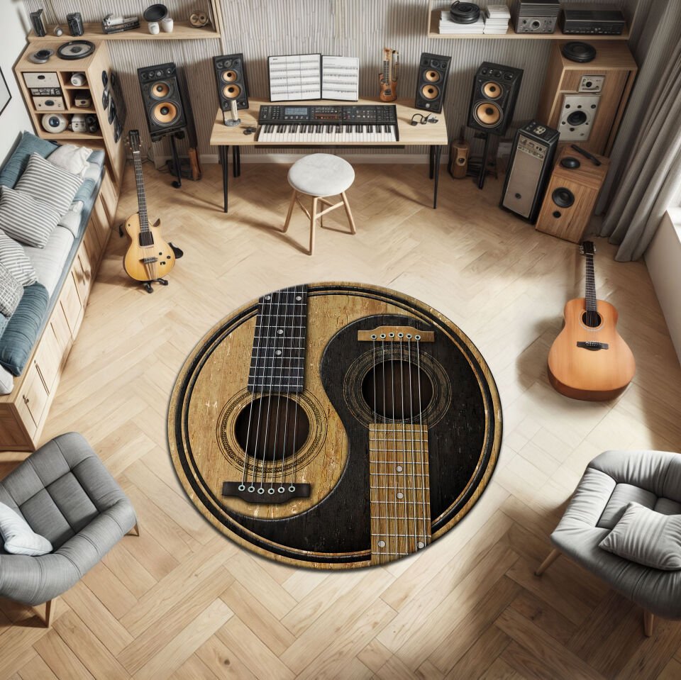 Yin Yang Guitar Round Rug – Artistic Music Room Carpet