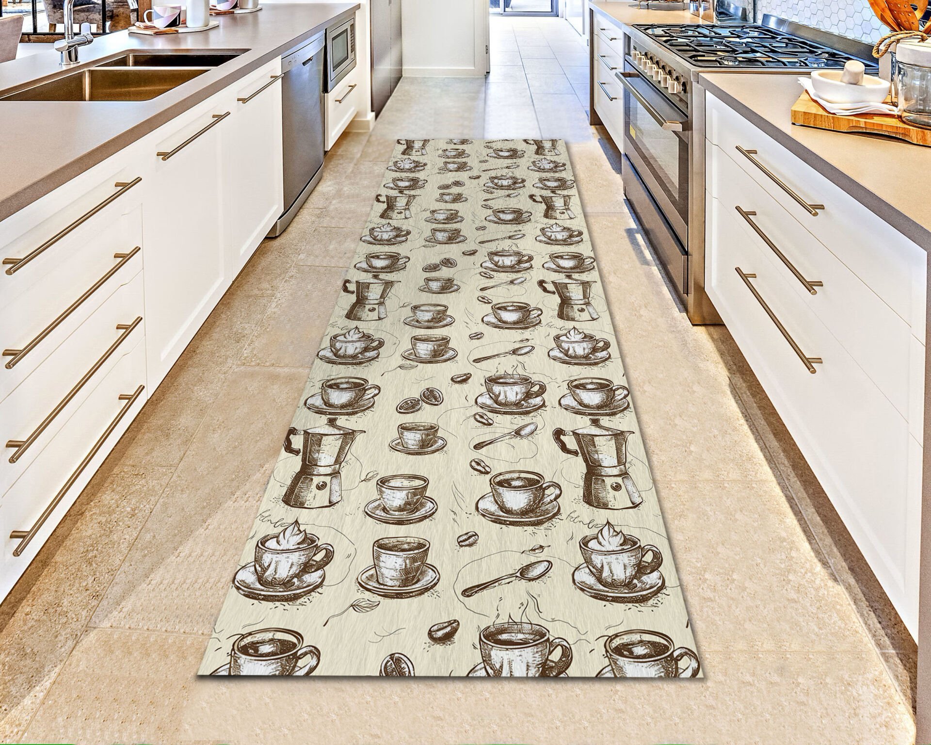 Cozy Coffee Cups & Beans Kitchen Runner Rug – Warm Non-Slip Floor Mat