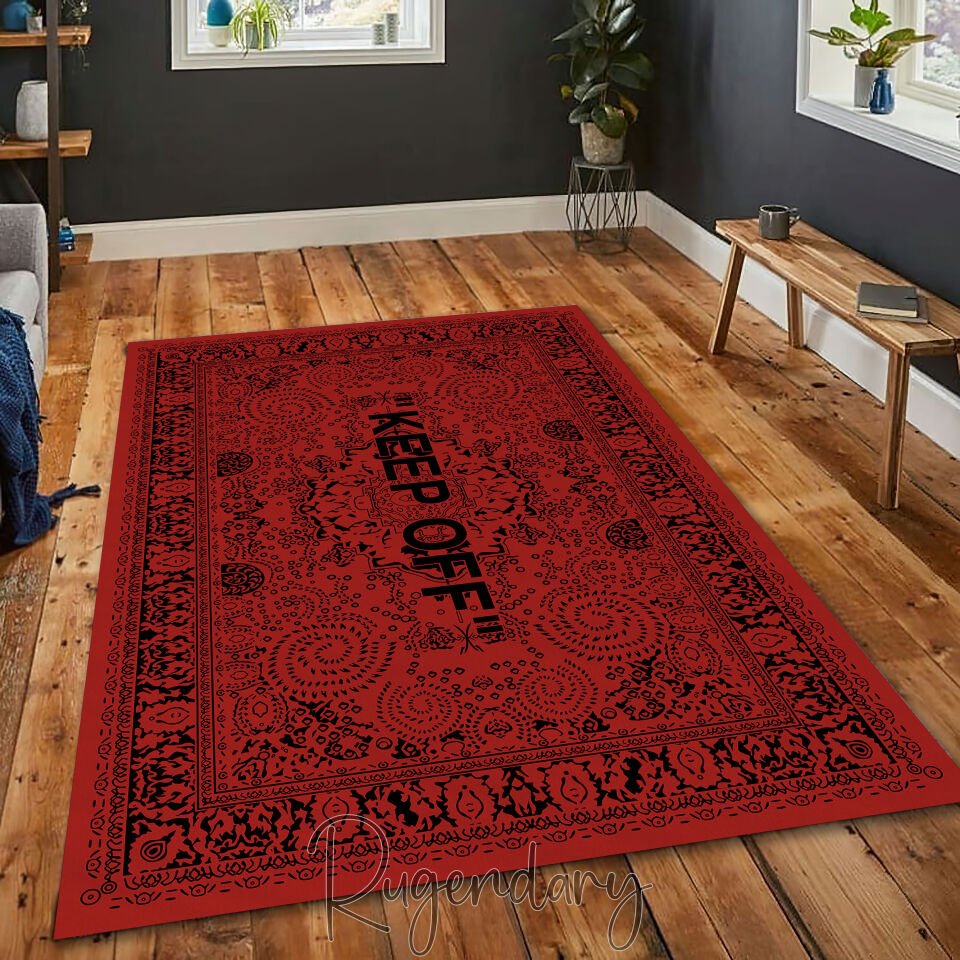 Red ''KEEP OFF'' Area Rug – Modern Statement Carpet for Living Room & Bedroom