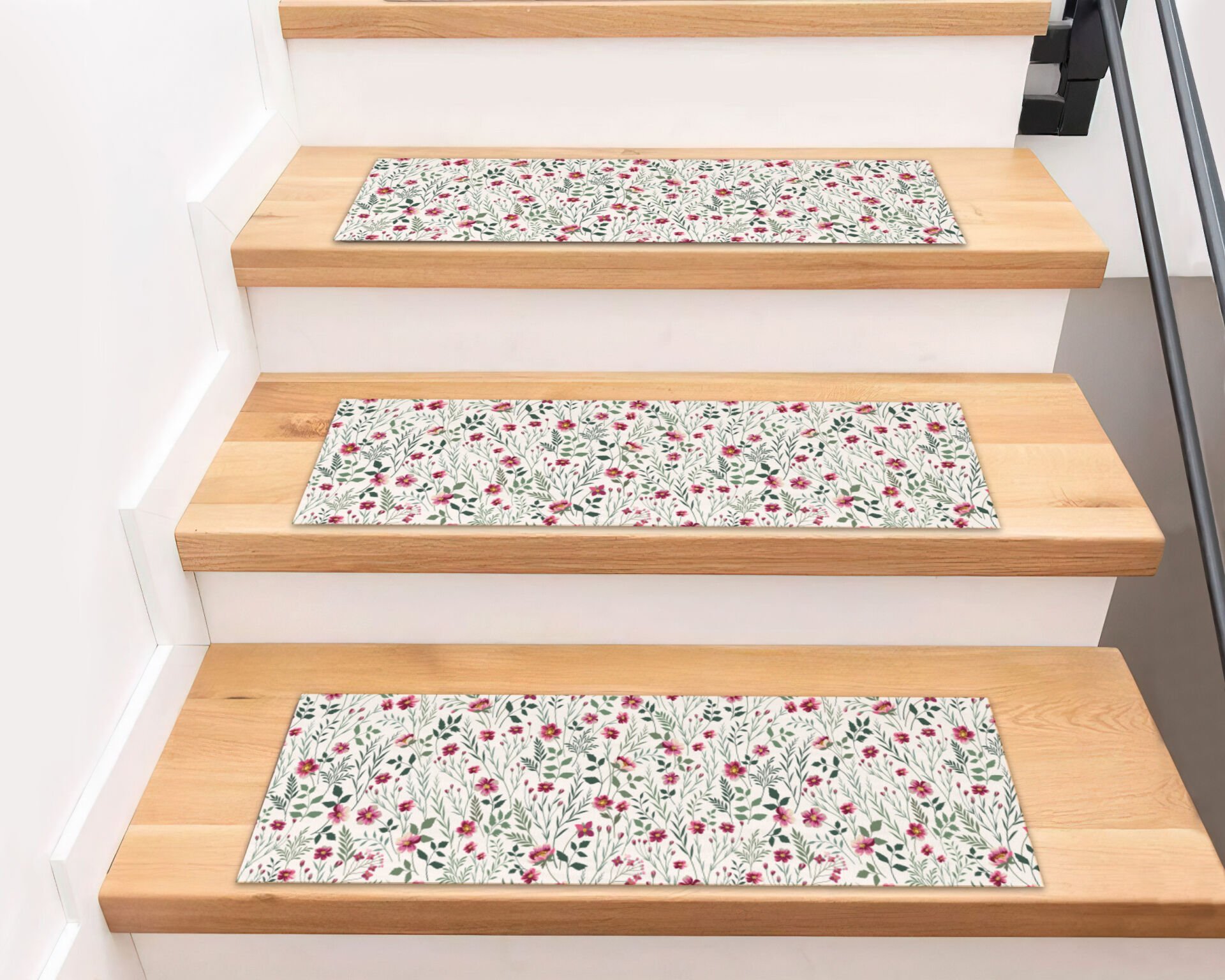 Wildflower Meadow Stair Treads – Pink & Green Floral Step Mats