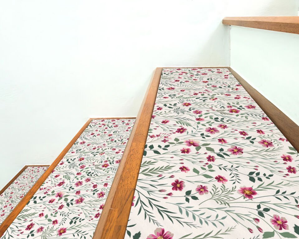 Wildflower Meadow Stair Treads – Pink & Green Floral Step Mats
