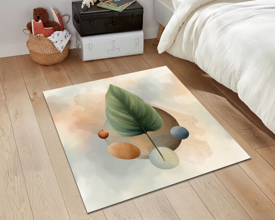 Minimalist Leaf Rug Modern Botanical Carpet Neutral Earth Tone Abstract Art Floor Mat