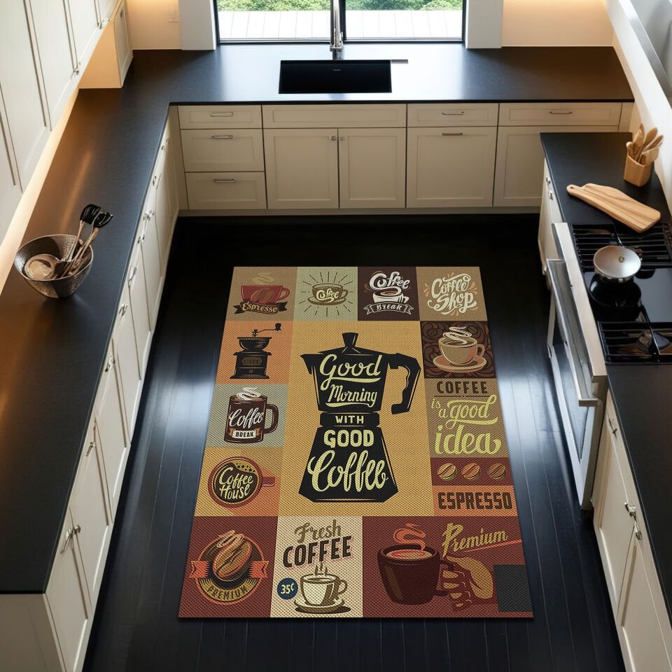 Kitchen Coffee Rug – Vintage Style Good Morning Coffee Mat