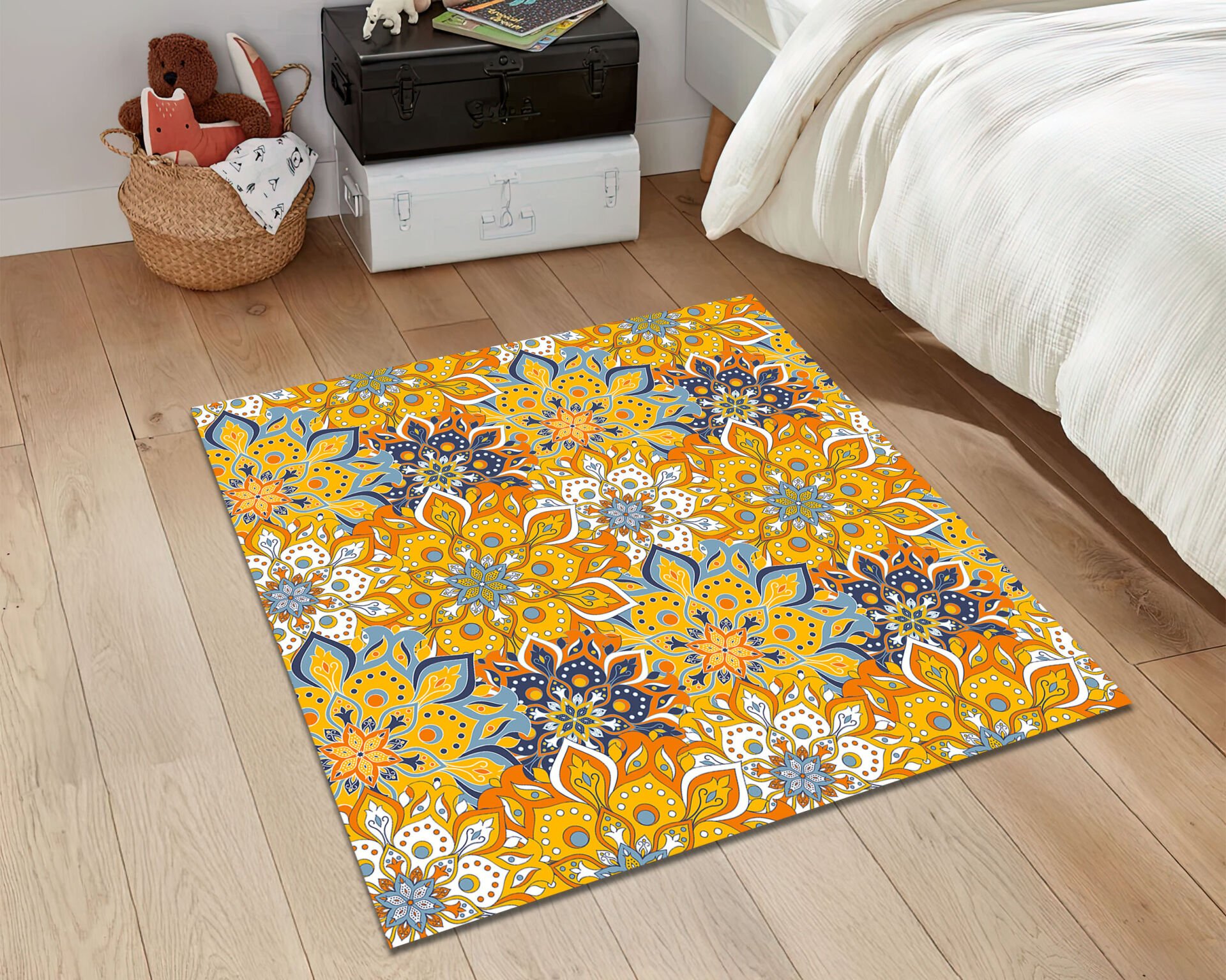 Boho Mandala Rug Colorful Orange Yellow Blue Geometric Carpet for Living Room Bedroom Home Decor