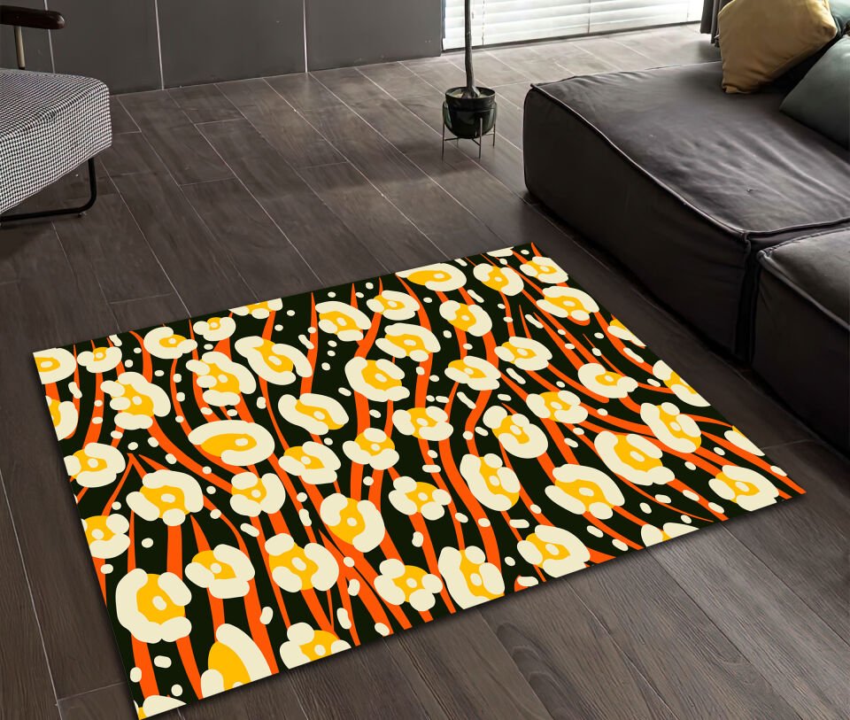 Abstract Floral Rug Orange Yellow Modern Boho Art Carpet for Living Room and Bedroom