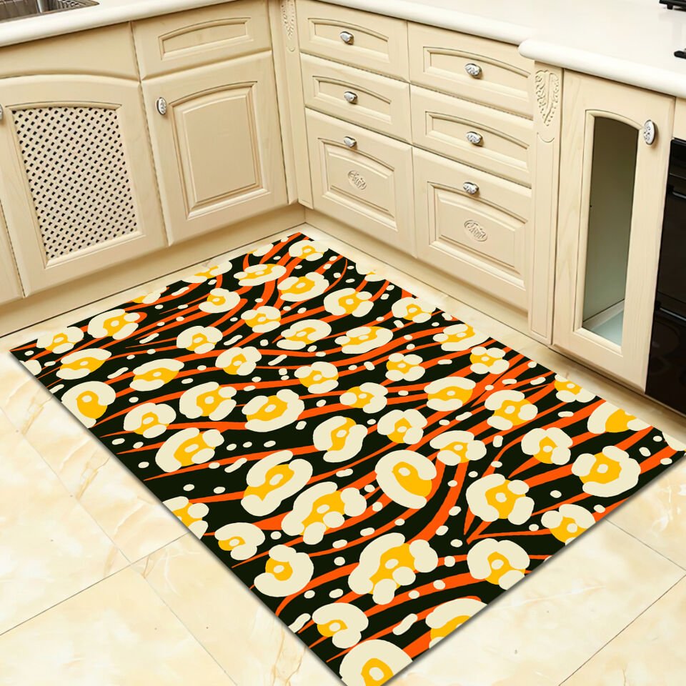 Abstract Floral Rug Orange Yellow Modern Boho Art Carpet for Living Room and Bedroom
