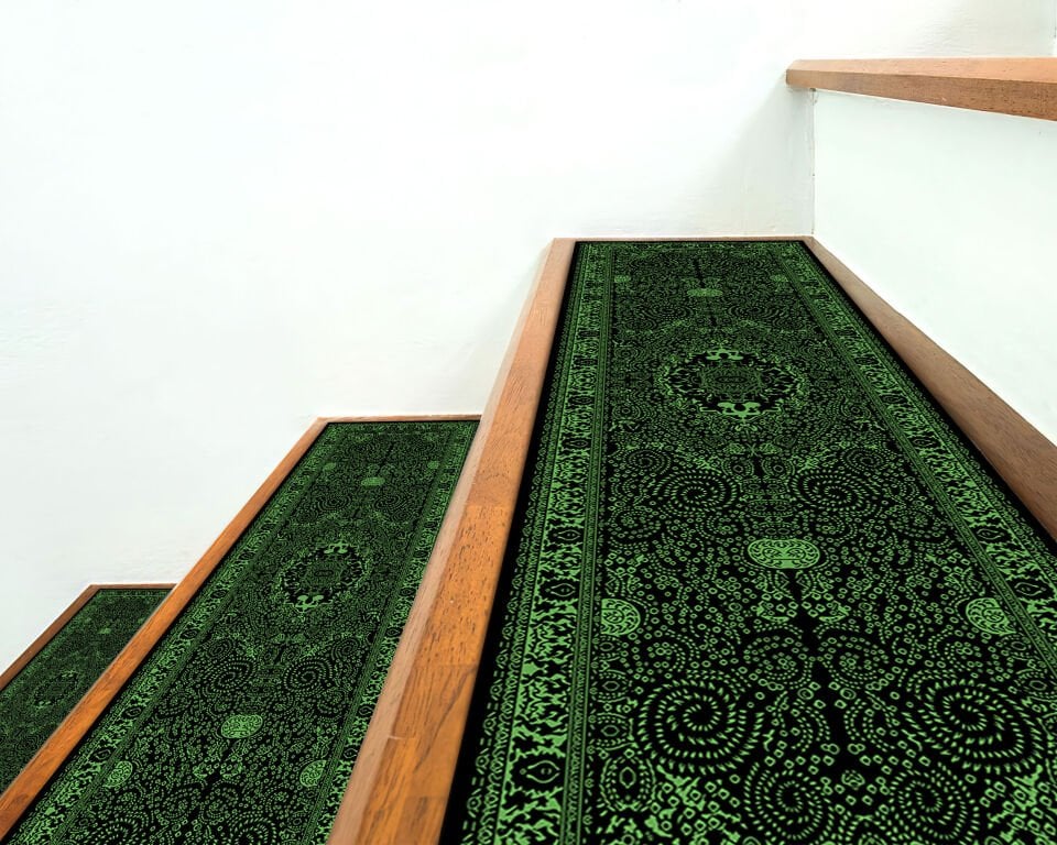 Elegant Dark Green Stair Treads – Ornate Vintage Style Step Mats