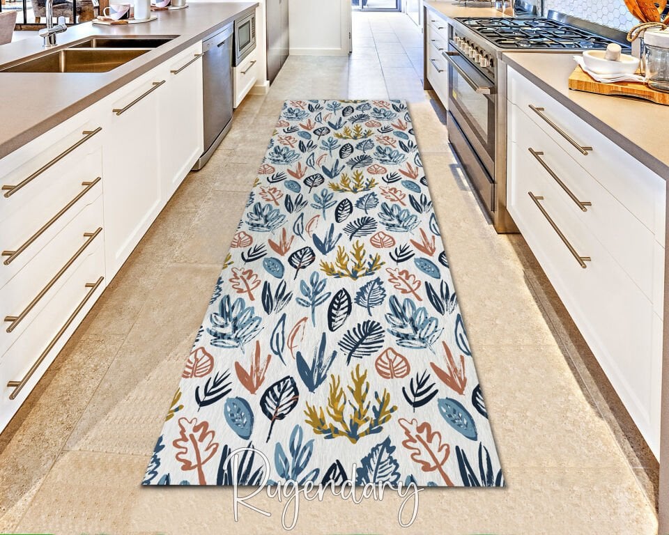 Colorful Botanical Pattern Runner Rug – Modern Hallway & Entryway Floor Decor