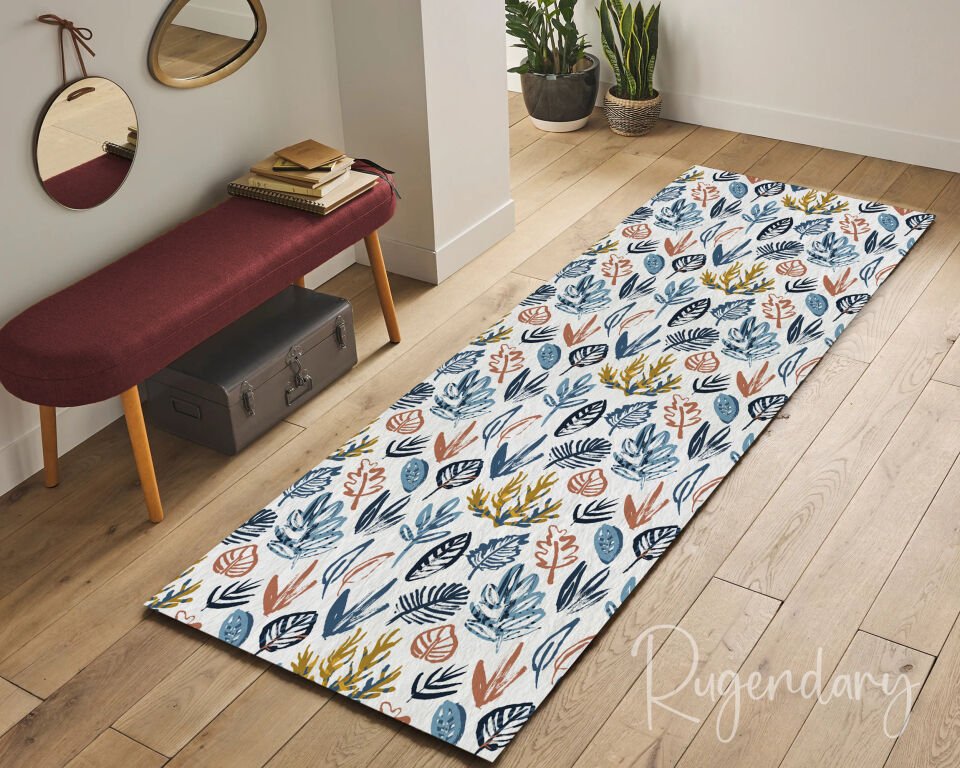 Colorful Botanical Pattern Runner Rug – Modern Hallway & Entryway Floor Decor
