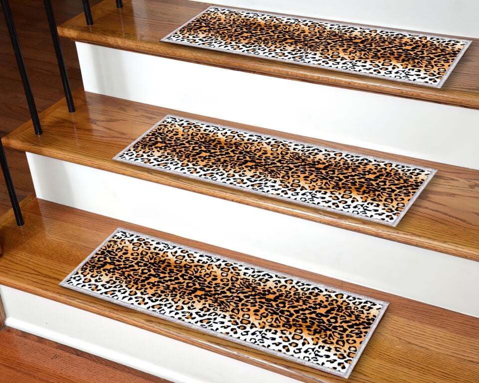 Leopard Print Stair Tread Rug – Bold Animal Pattern Stair Mat