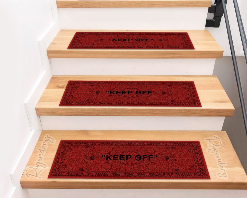 Red ''KEEP OFF'' Stair Mat – Modern Non-Slip Carpet for Stairs