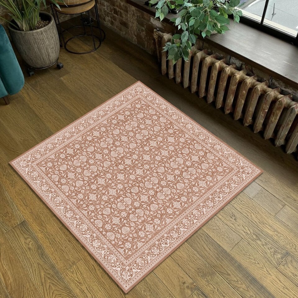 Ornamental Brown Pattern Area Rug with Classic Border Detailing