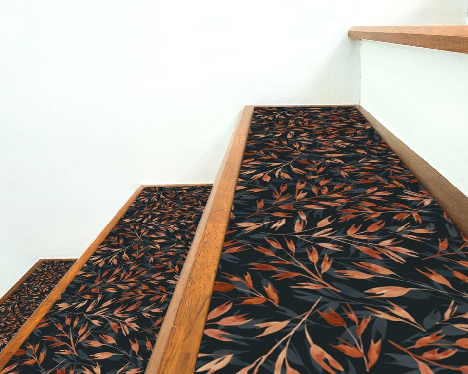 Autumn Leaves Stair Treads – Dark Background with Warm Fall Foliage