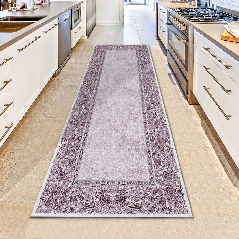 Purple Paisley Border Rug – Classic Pattern Carpet for Living Room, Bedroom